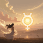 frau schaut auf das Merkur Symbol am Himmel