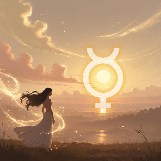 frau schaut auf das Merkur Symbol am Himmel
